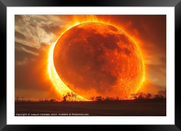 A spectacular lunar eclipse, the sun hides behind the giant moon. Framed Mounted Print by Joaquin Corbalan