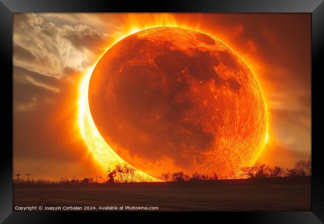 A spectacular lunar eclipse, the sun hides behind the giant moon. Framed Print by Joaquin Corbalan