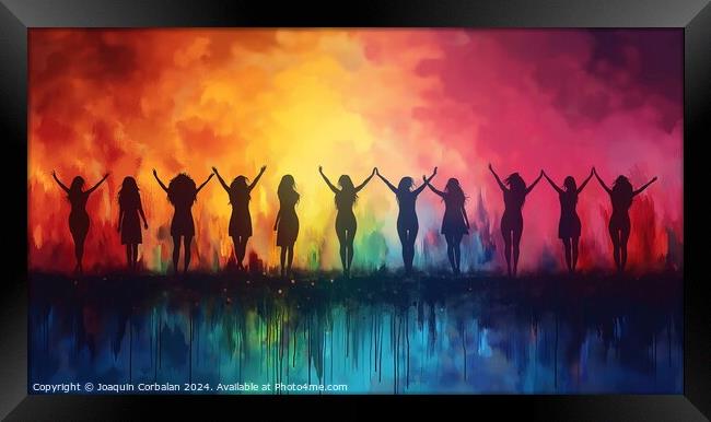 Watercolor, silhouette of several women proudly celebrating international women's day. Framed Print by Joaquin Corbalan