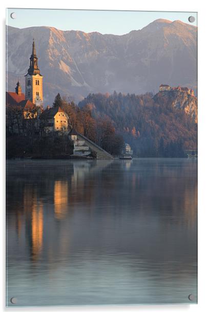 Dawn breaks over Lake Bled Acrylic by Ian Middleton