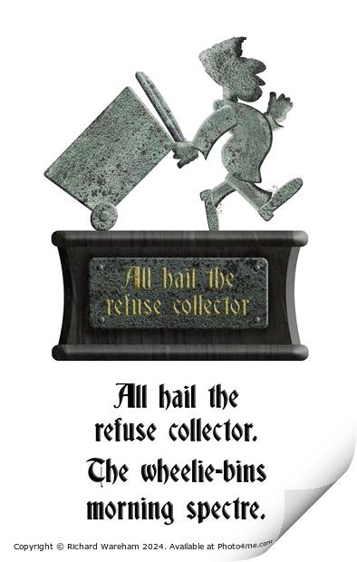 Grüntyers statue - All hail the refuse collector.  Print by Richard Wareham