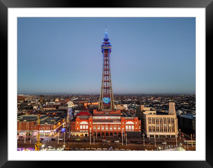 Blackpool Tower at Dusk Framed Mounted Print by Apollo Aerial Photography