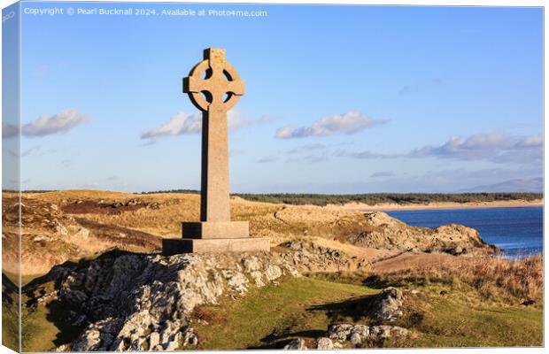 Llanddwyn Island Celtic Cross Anglesey Canvas Print by Pearl Bucknall