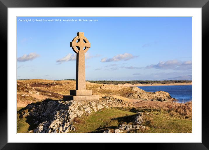 Llanddwyn Island Celtic Cross Anglesey Framed Mounted Print by Pearl Bucknall