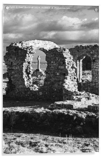 St Dwynwens Llanddwyn Island Anglesey black white Acrylic by Pearl Bucknall