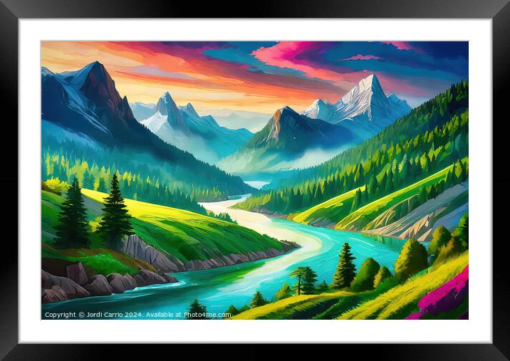Vibrant Valley - GIA2401-0155-ILU Framed Mounted Print by Jordi Carrio