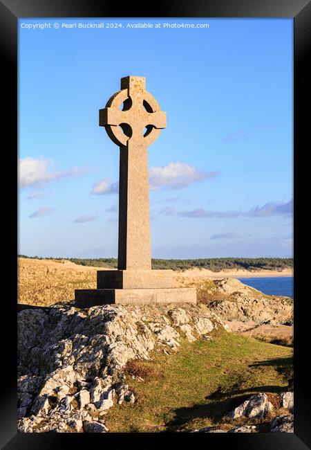Llanddwyn Island Celtic Cross Anglesey Framed Print by Pearl Bucknall