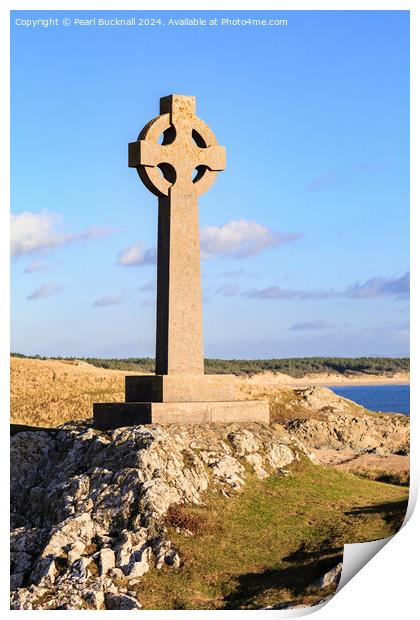 Llanddwyn Island Celtic Cross Anglesey Print by Pearl Bucknall