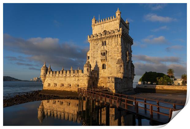 Belem Tower at Sunrise in Lisbon Print by Artur Bogacki