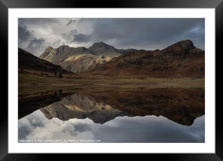 Moody reflections in Blea Tarn, Lake District, Eng Framed Mounted Print by Paul Edney