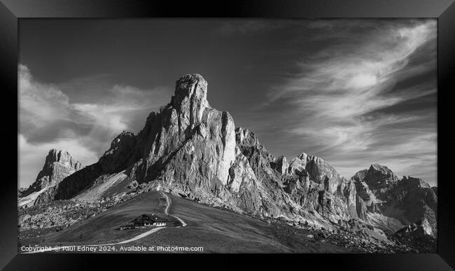 Ra Gusela peaks from Passo Giau, Dolomites, Italy Framed Print by Paul Edney