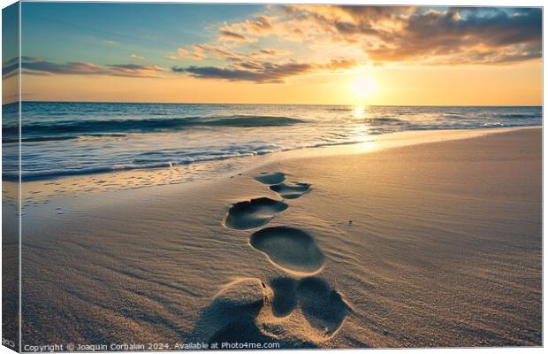 Golden hues mingle with the gentle ocean waves as  Canvas Print by Joaquin Corbalan