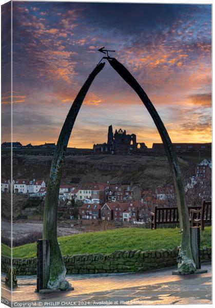 Whitby Whale bones view of the abbey 1043 Canvas Print by PHILIP CHALK