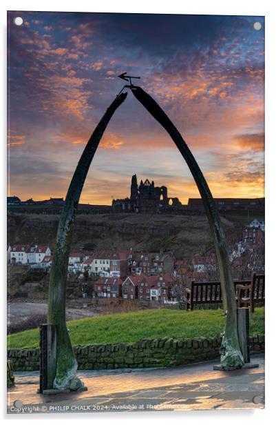 Whitby Whale bones view of the abbey 1043 Acrylic by PHILIP CHALK
