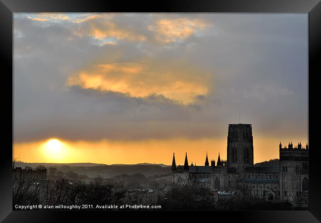 Sunrise over Durham Cathedral Framed Print by alan willoughby