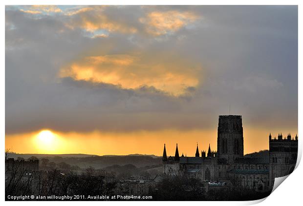 Sunrise over Durham Cathedral Print by alan willoughby