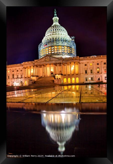 US Capitol Dome Water Reflection Night Stars Washington DC Framed Print by William Perry