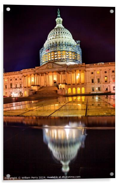 US Capitol Dome Water Reflection Night Stars Washington DC Acrylic by William Perry