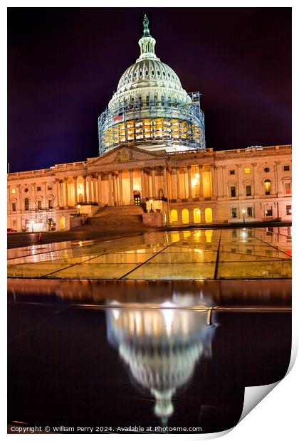 US Capitol Dome Water Reflection Night Stars Washington DC Print by William Perry