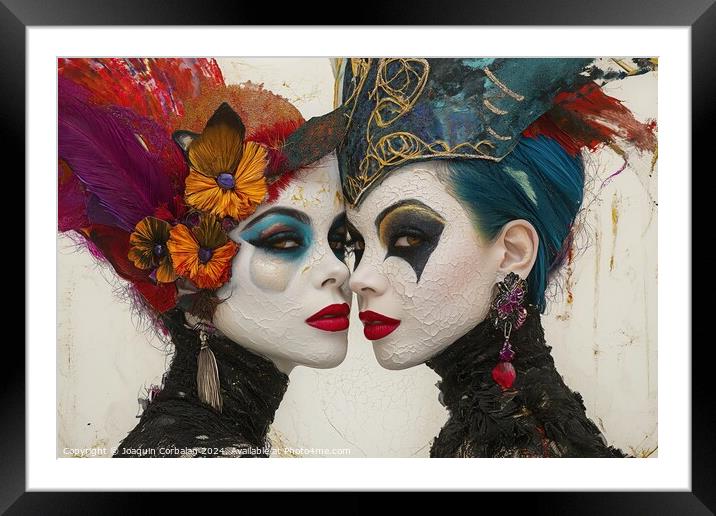 Two individuals adorned in face paint, showcasing  Framed Mounted Print by Joaquin Corbalan