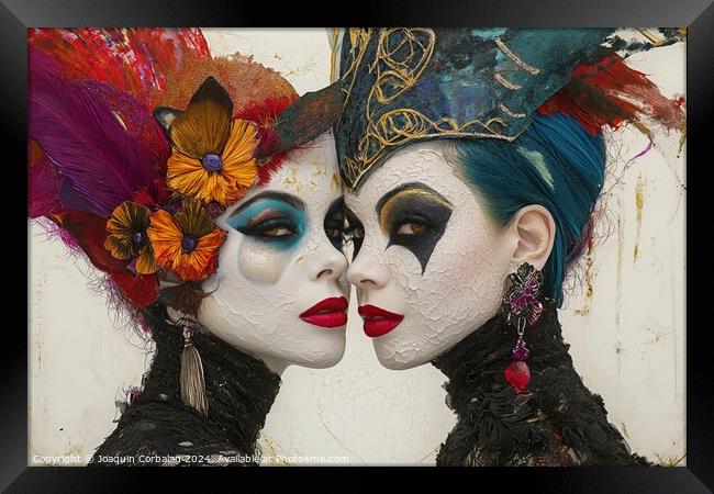 Two individuals adorned in face paint, showcasing  Framed Print by Joaquin Corbalan
