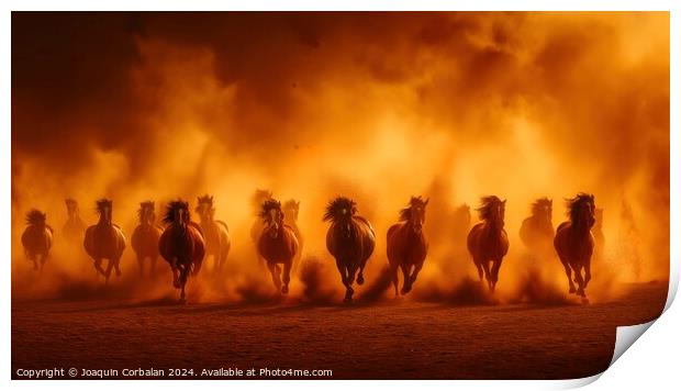 A dynamic image capturing a group of horses gallop Print by Joaquin Corbalan