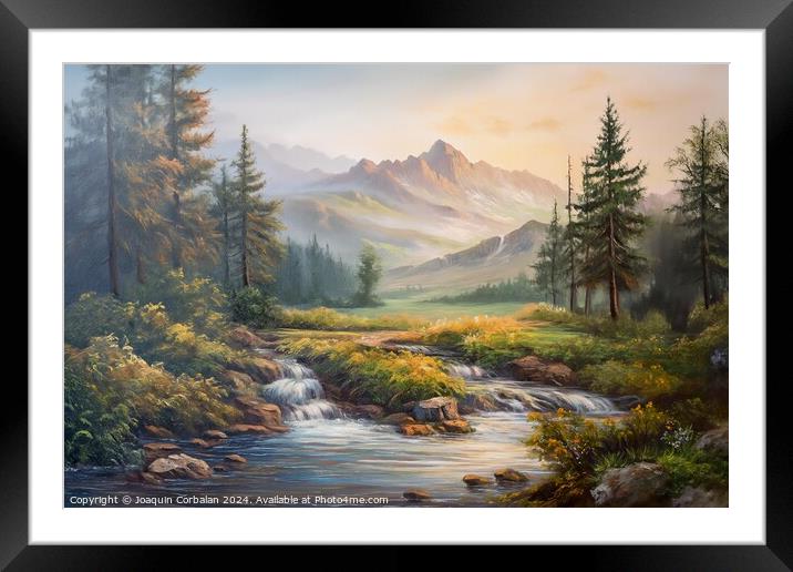 This painting captures the serene beauty of a moun Framed Mounted Print by Joaquin Corbalan