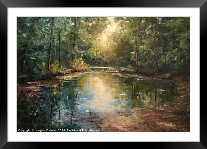 In this captivating painting, a tranquil river win Framed Mounted Print by Joaquin Corbalan