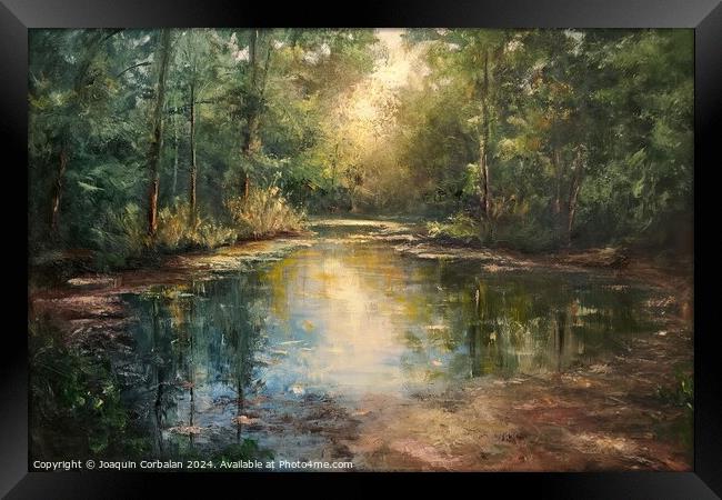 In this captivating painting, a tranquil river win Framed Print by Joaquin Corbalan