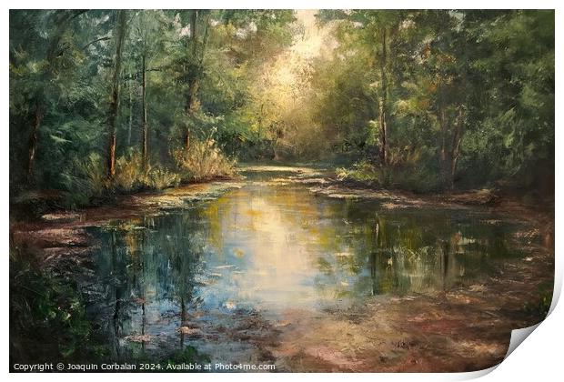 In this captivating painting, a tranquil river win Print by Joaquin Corbalan