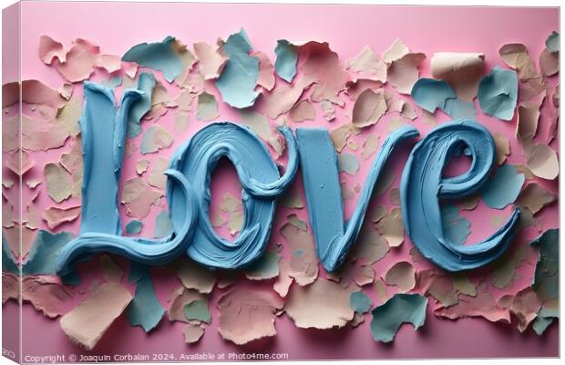 A photo of the word "love" spelled with blue paint Canvas Print by Joaquin Corbalan