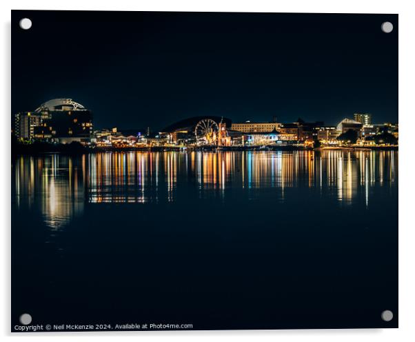 Cardiff bay by night  Acrylic by Neil McKenzie