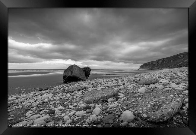WW2 relic on the beach at Speeton sands Framed Print by Michael Shannon