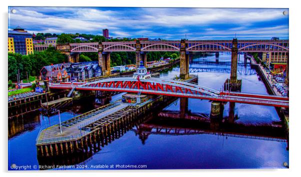Bridges Over The Tyne Acrylic by Richard Fairbairn