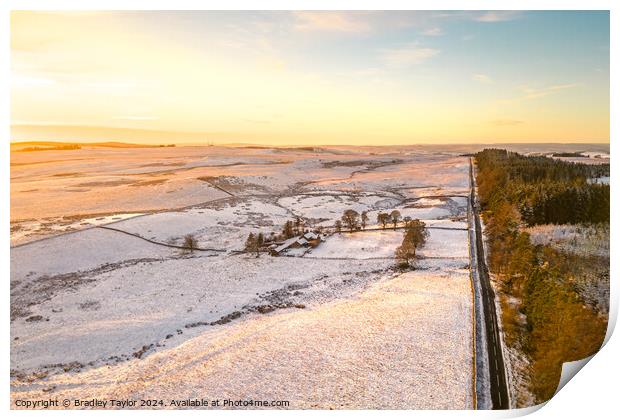 Sunset and Snow, Northumberland National Park Print by Bradley Taylor