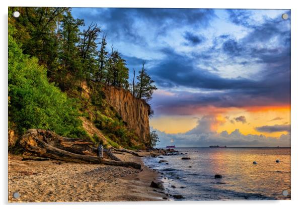 Baltic Sea Scenic Coastline At Sunrise In Poland Acrylic by Artur Bogacki