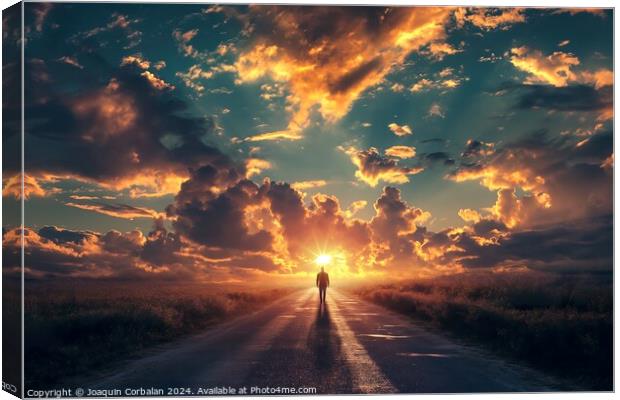 A person standing in the middle of a road during t Canvas Print by Joaquin Corbalan