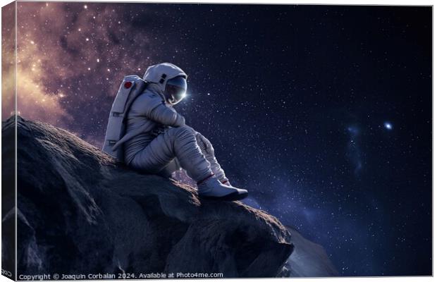 An astronaut sits on a rock gazing at the stars, r Canvas Print by Joaquin Corbalan