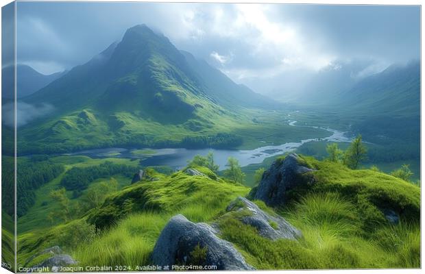 A lush, green hillside in Ralstons covered in vibr Canvas Print by Joaquin Corbalan