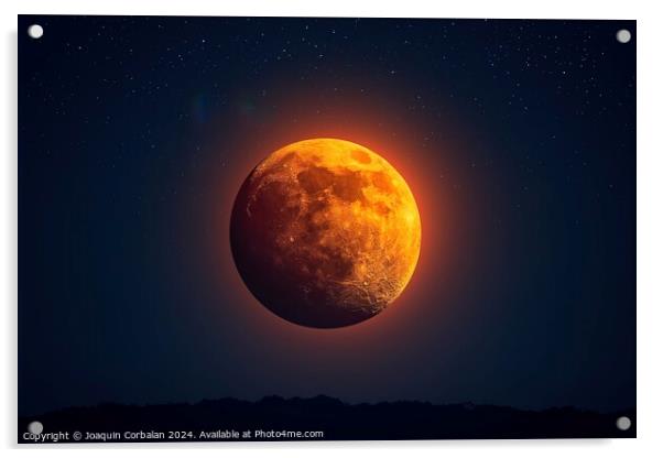A clear view of a eclipse full moon illuminating the dark night sky. Acrylic by Joaquin Corbalan