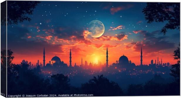 A stunning view of a mosque cityscape  at sunset,  Canvas Print by Joaquin Corbalan