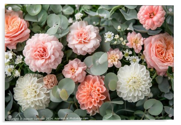 A group of pink and white flowers surrounded by gr Acrylic by Joaquin Corbalan