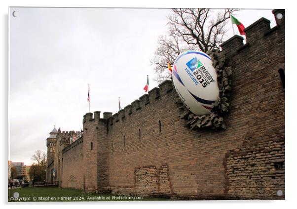 Cardiff Castle with Rugby Ball Acrylic by Stephen Hamer