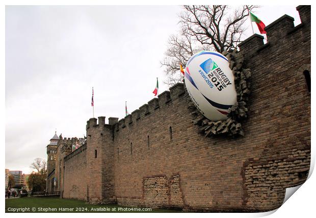 Cardiff Castle with Rugby Ball Print by Stephen Hamer