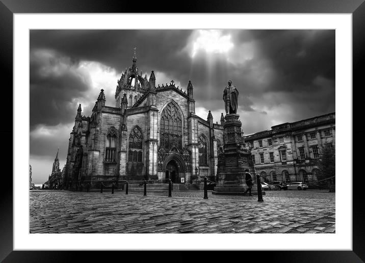 St Giles Cathedral Edinburgh BW Framed Mounted Print by Alison Chambers