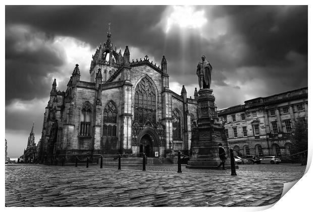 St Giles Cathedral Edinburgh BW Print by Alison Chambers
