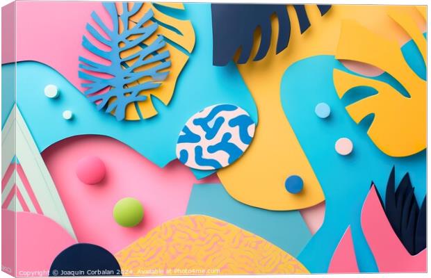 A close up of a wall covered in vibrant paper cutouts. Canvas Print by Joaquin Corbalan