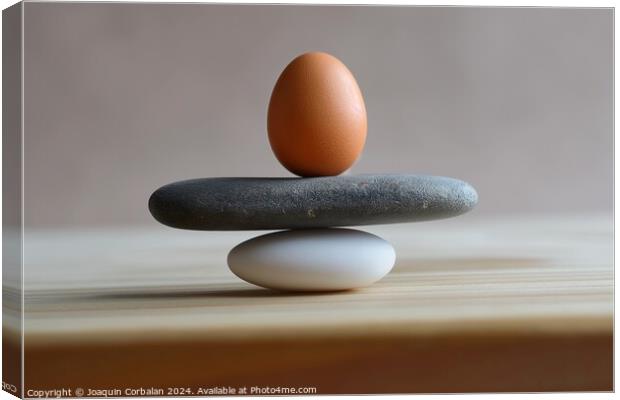 A brown egg sitting atop a collection of stones, s Canvas Print by Joaquin Corbalan