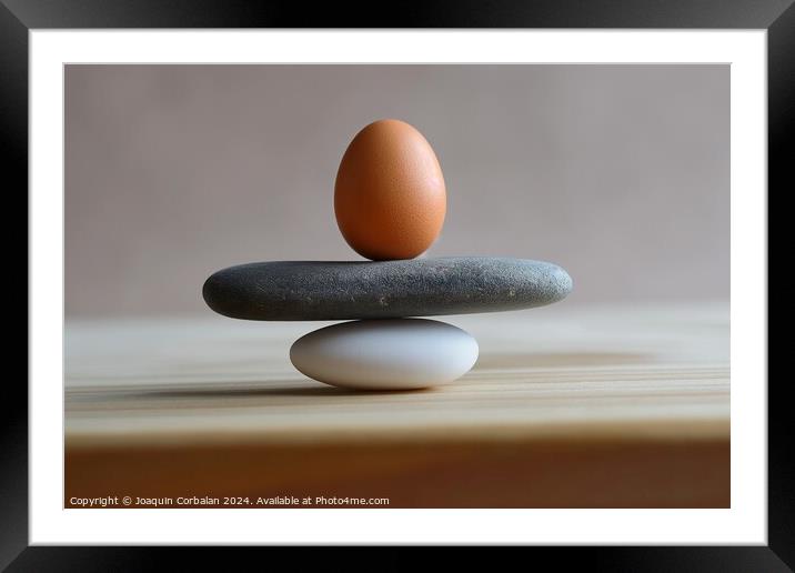 A brown egg sitting atop a collection of stones, s Framed Mounted Print by Joaquin Corbalan