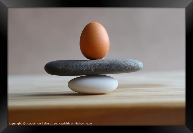 A brown egg sitting atop a collection of stones, s Framed Print by Joaquin Corbalan